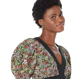 Ted Baker Puff-Sleeve V-Neck Peplum Top